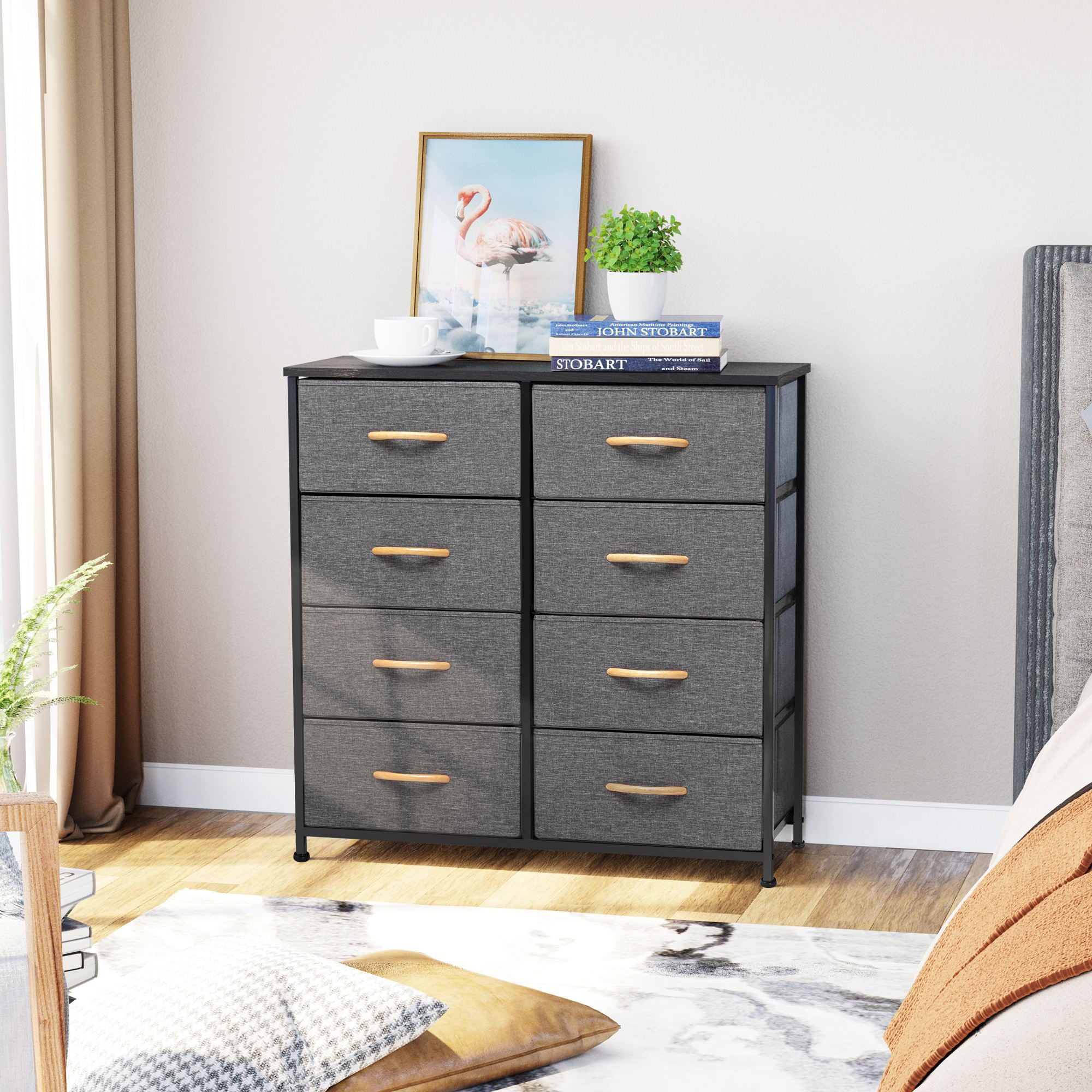 Pellebant Gray 8 Drawers Chest Dresser Storage Tower for Bedroom