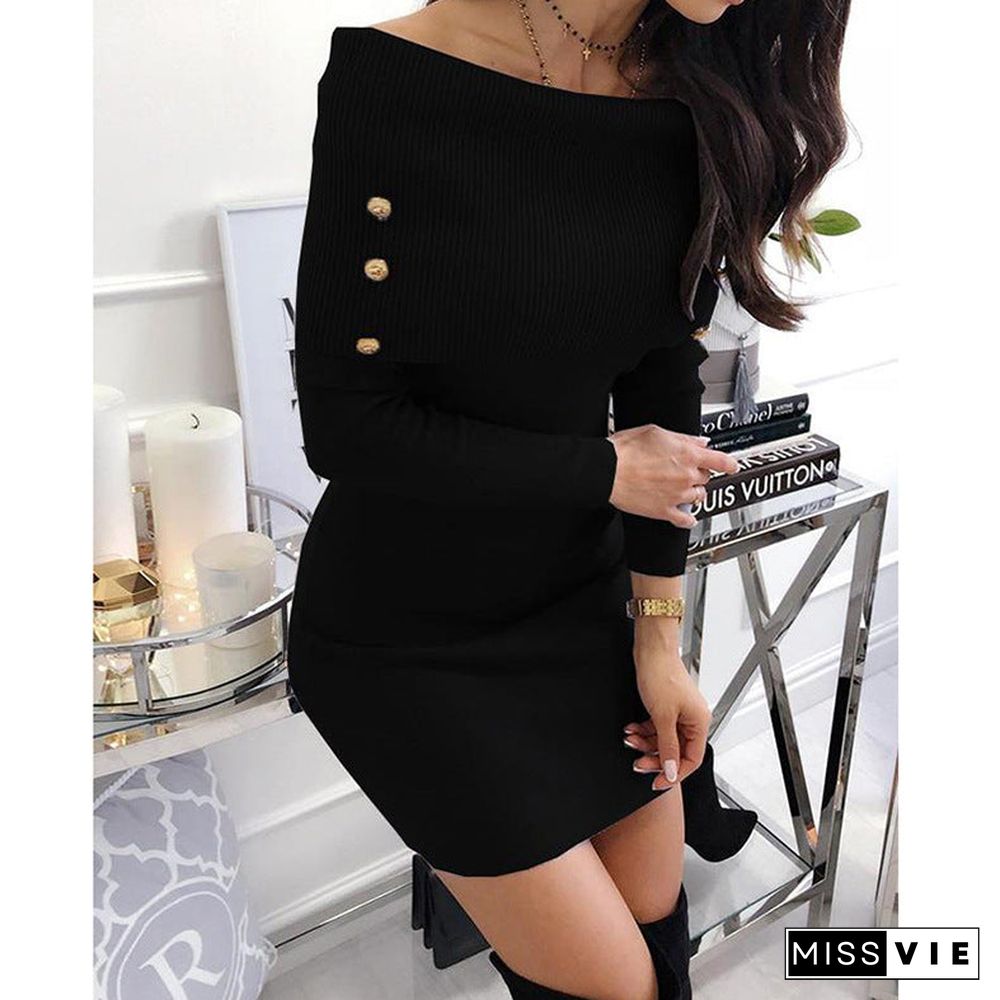 Off Shoulder Long Sleeve Bodycon Mini Dress