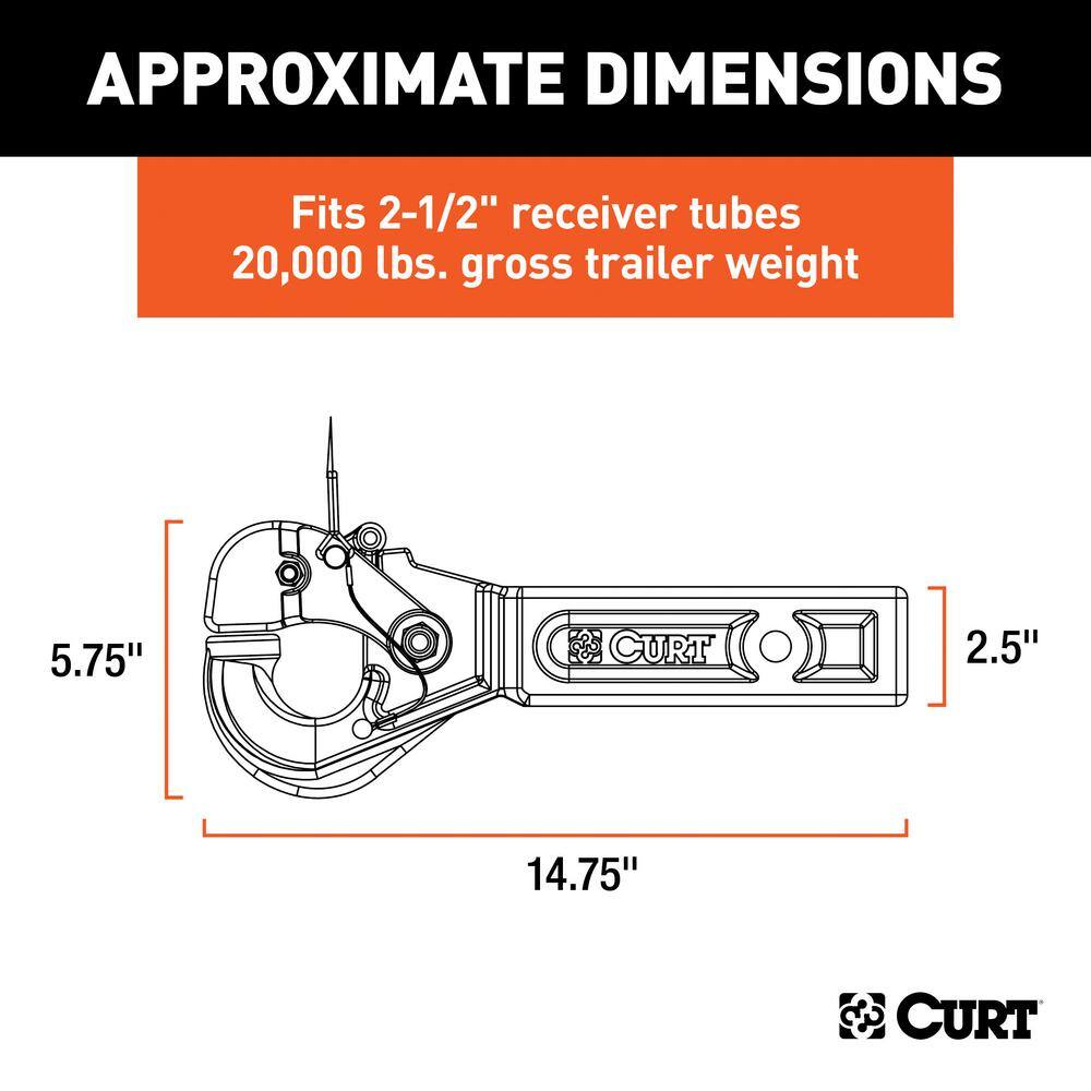 CURT 20000 lbs. Receiver-Mount Trailer Hitch Pintle Hook (2-12 in. Shank Fits 2-12 in. Lunette Eyes) 48010