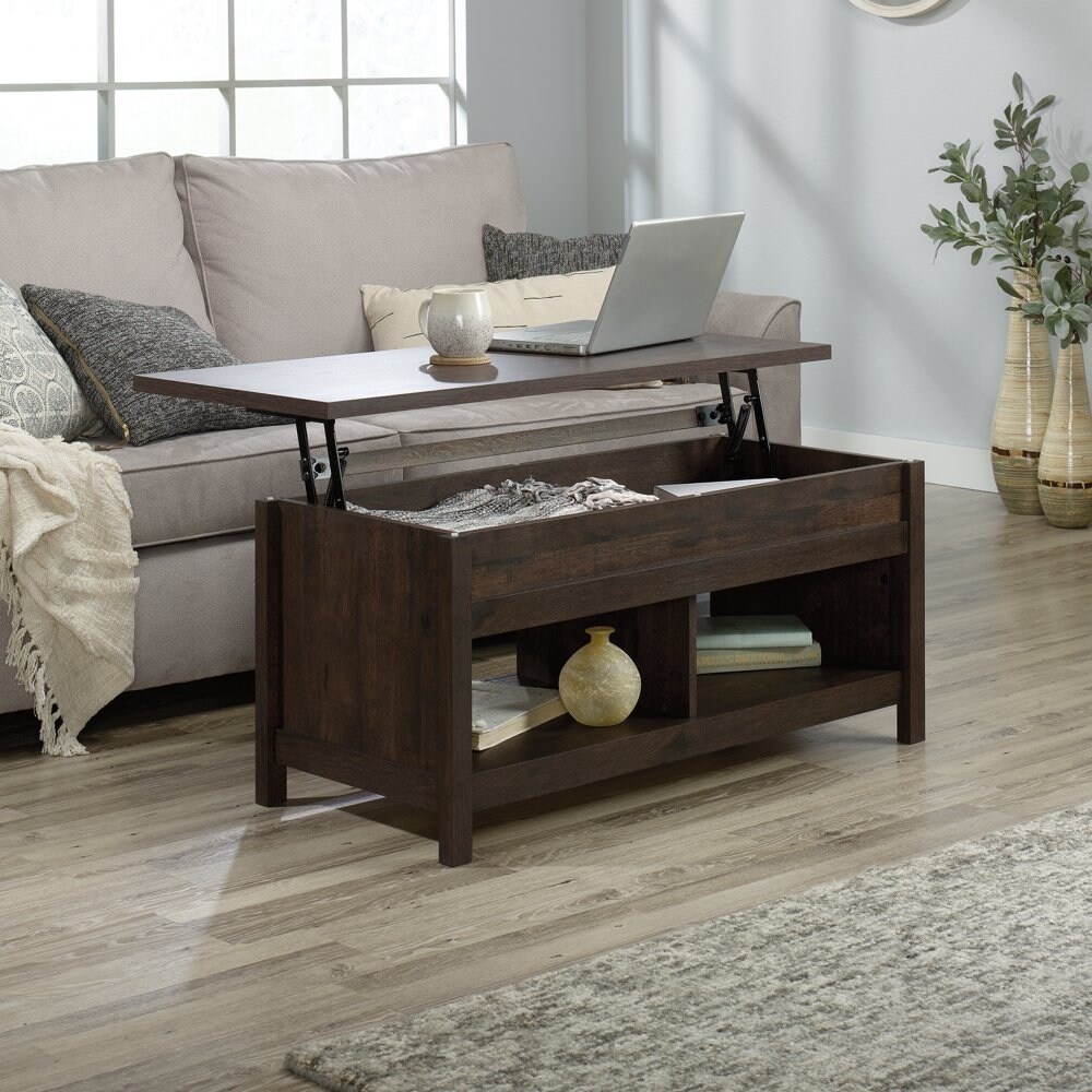 Cannery Bridge Lift Top Coffee Table with Storage and Shelf， Coffee Oak Finish