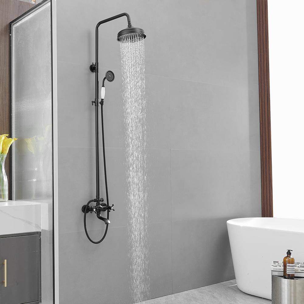 BWE Bathroom Luxury Wall Bar Shower Kit with Tub Faucet And Double Cross Handle in Matte Black A-98016-B