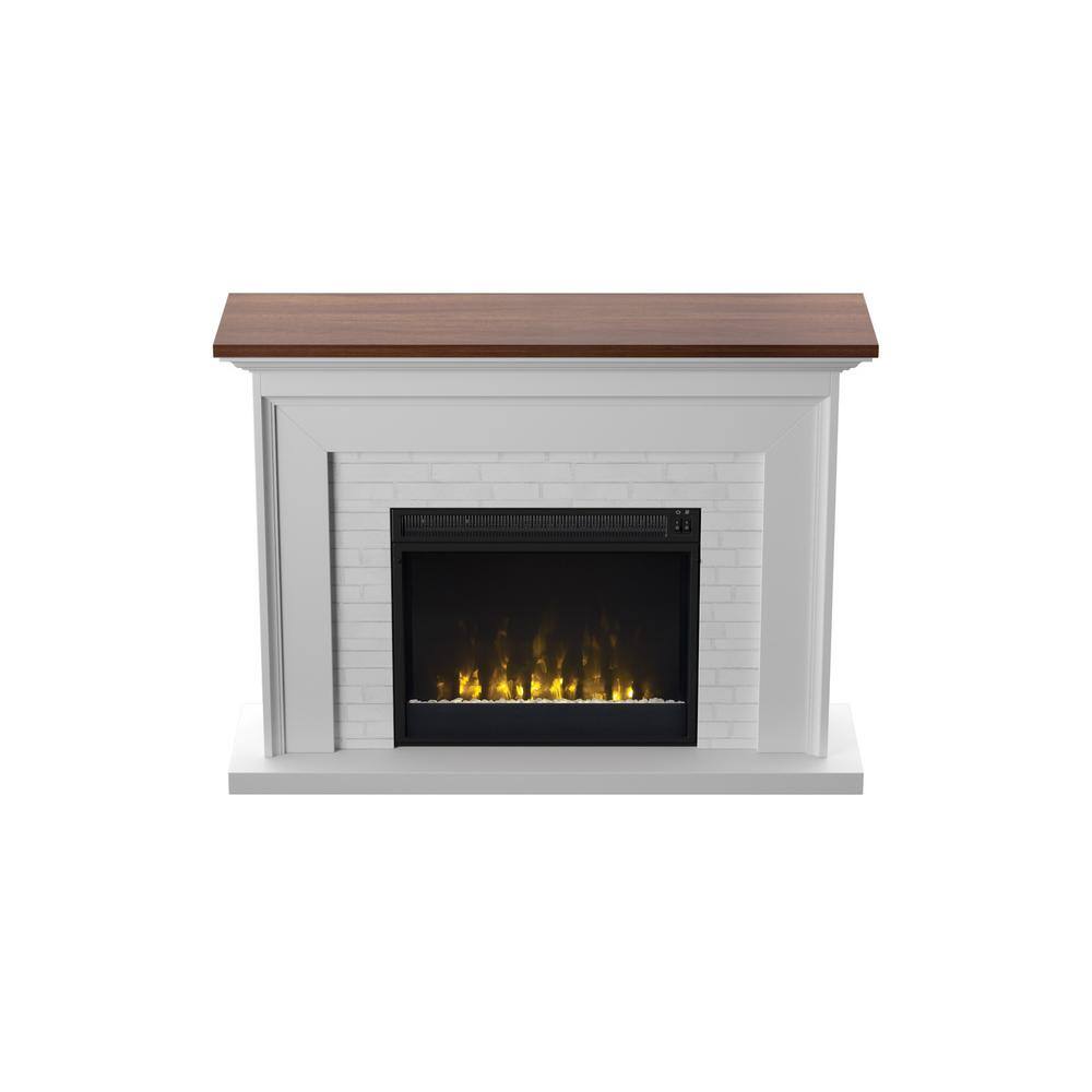 Twin Star Home Farmhouse 47.38 in. Freestanding Electric Fireplace Wall Mantel with Faux Brick in White 23WM6623-TPT01S