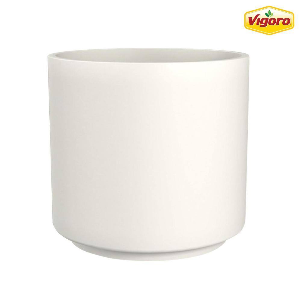 Vigoro 13 in. Eloise Medium Modern White Ceramic Cylinder Planter (13 in. D x 11.4 in. H) with Drainage Hole CR11502N-13W