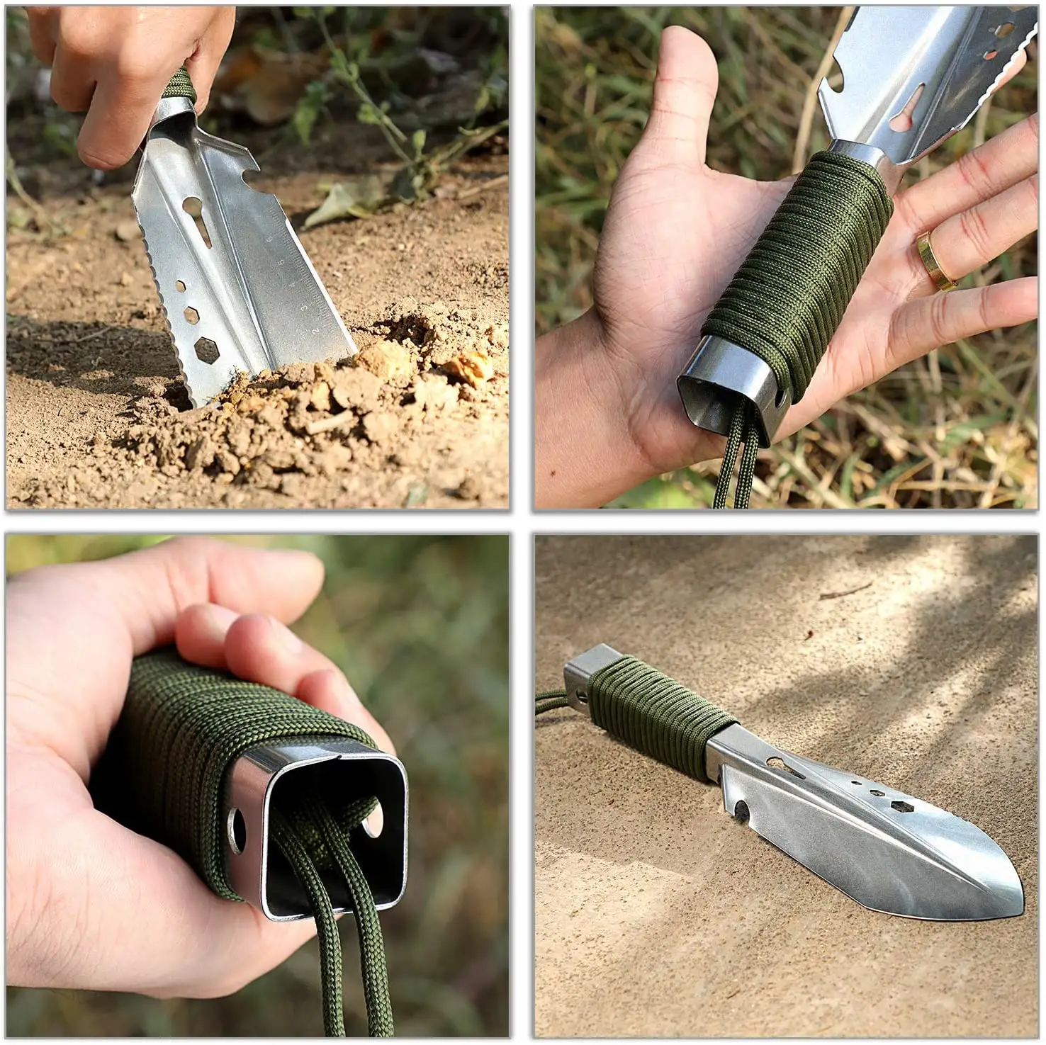 garden hand tools mini shovel with detachable nylon rope handle planting digging trowel camping shovel multitool backpacking