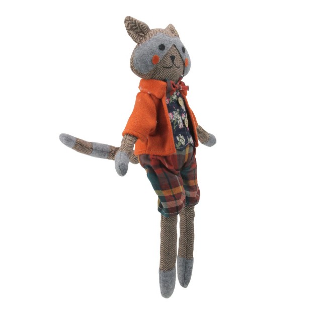 Brown And Orange Sitting Boy Herringbone Design Fox Plush