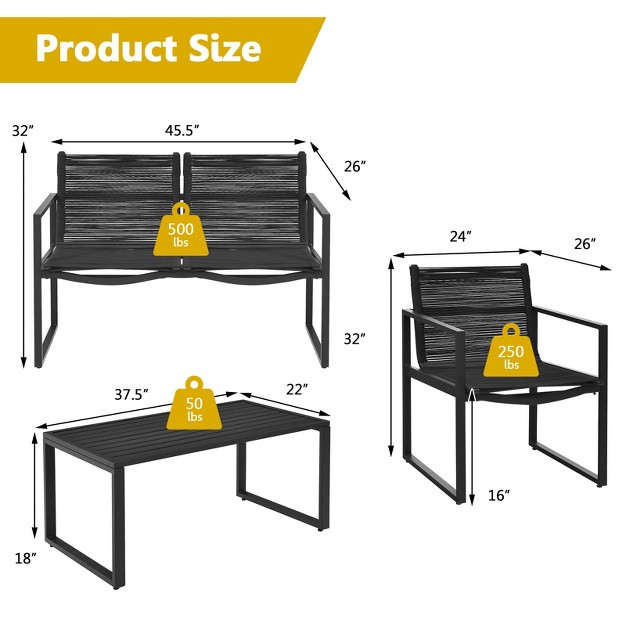 Tangkula 4 Pcs Patio Furniture Sofa Set Loveseat Coffee Table For Backyard Balcony amp Poolside