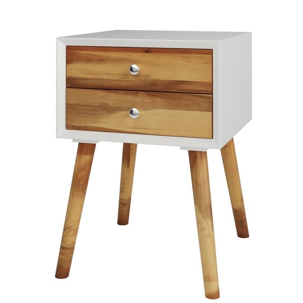 Gymax Wooden Nightstand Mid-Century End Side Table Bedroom W/2 Storage