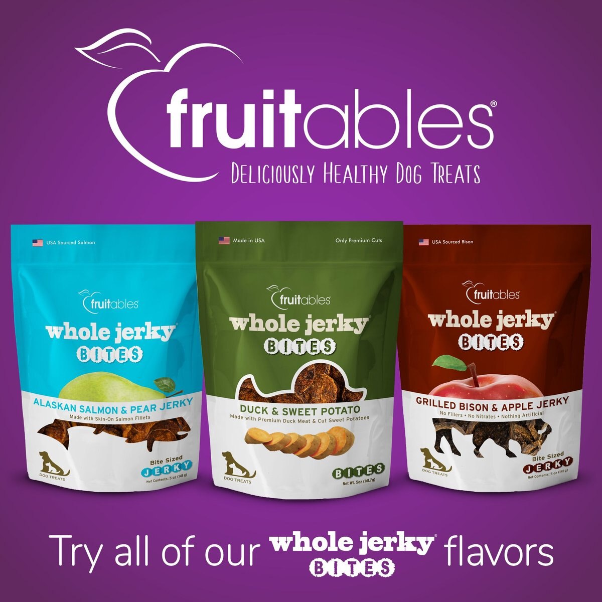 Fruitables Whole Jerky Bites Duck and Sweet Potato Dog Treats