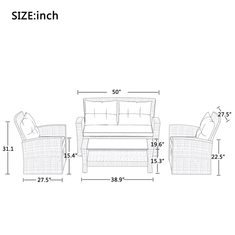 Outdoor  Weather Wicker 4 Piece Patio Furniture Set