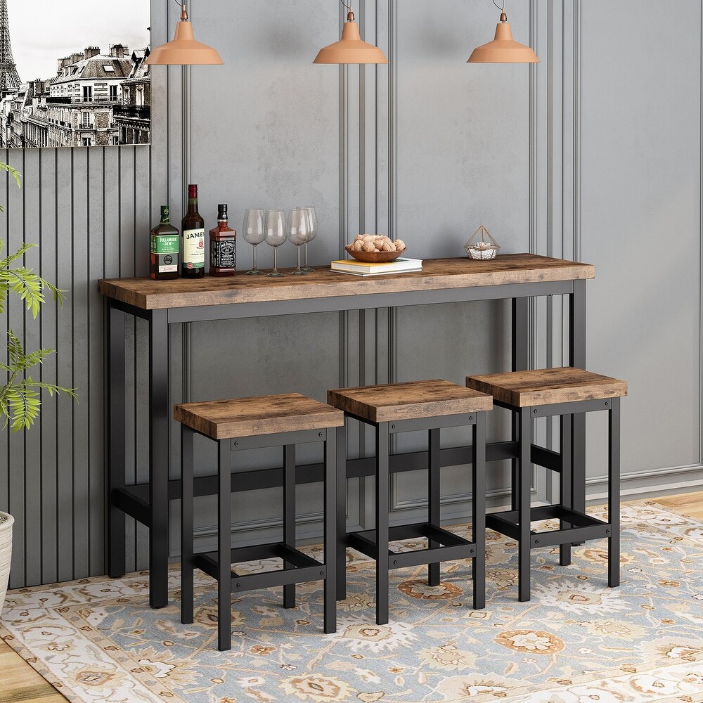 Counter Height Extra Long Dining Table Set with 3 Stools