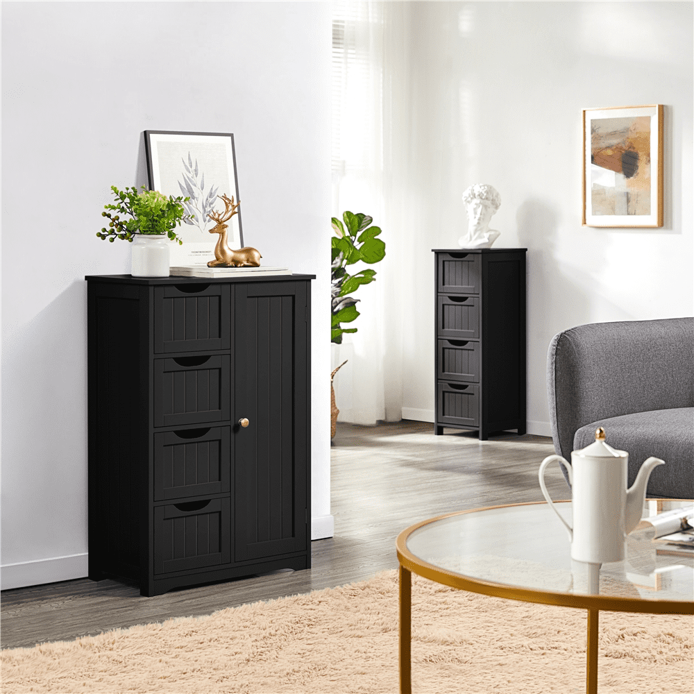 SMILE MART 4 Drawers Wooden Bathroom Floor Cabinet for Home, Black