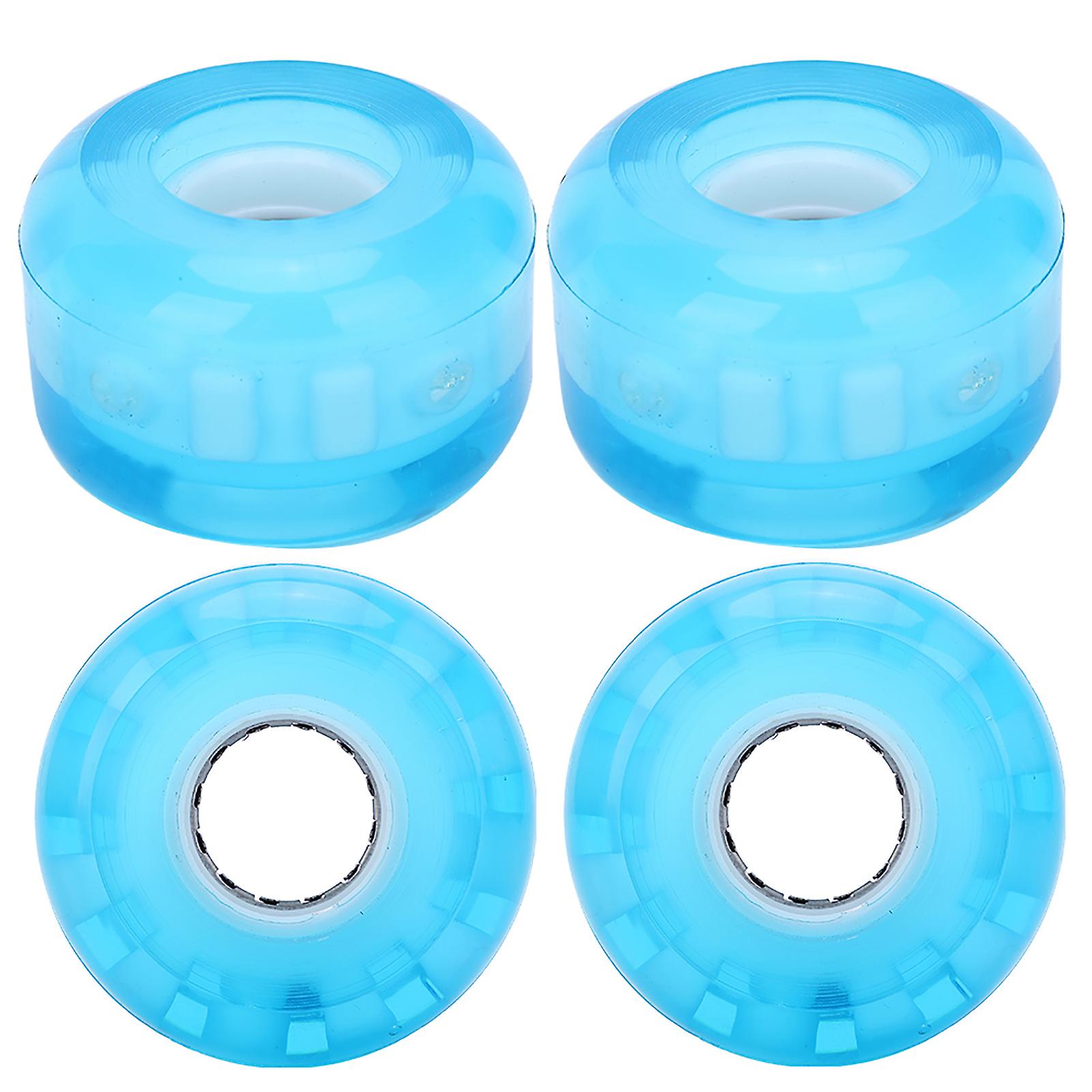 4pcs Set High Elastic Pu Skateboard Flashing Wheel 52mm Professional Antiskid No Noise(blue )