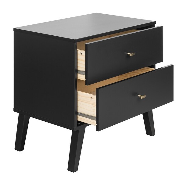 Milo Mid Century Modern Bedroom Nightstand， 2-Drawer， Black - - 37263553