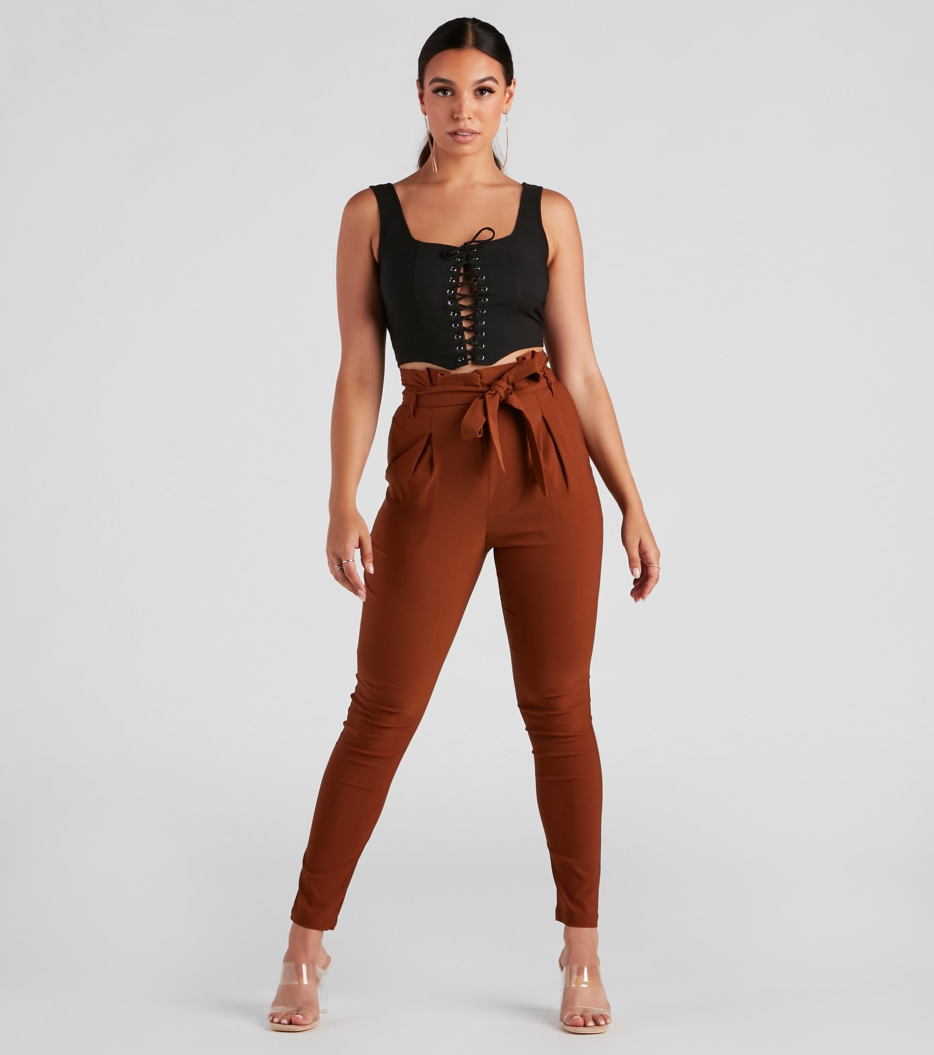 High Waist Paperbag Skinny Dress Pants