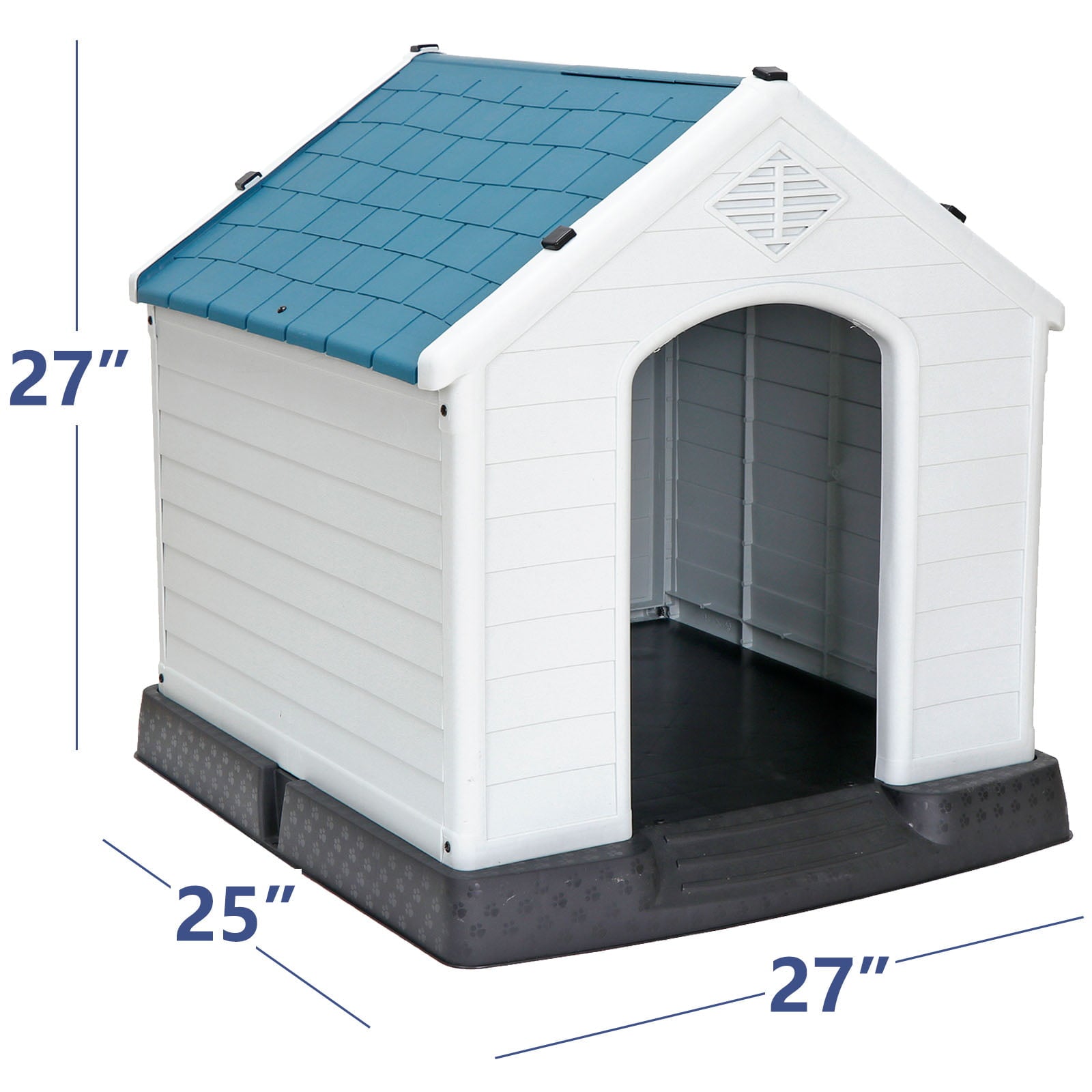 ZENY Plastic Indoor Outdoor Dog House Medium Pet Doghouse White， Blue Roof