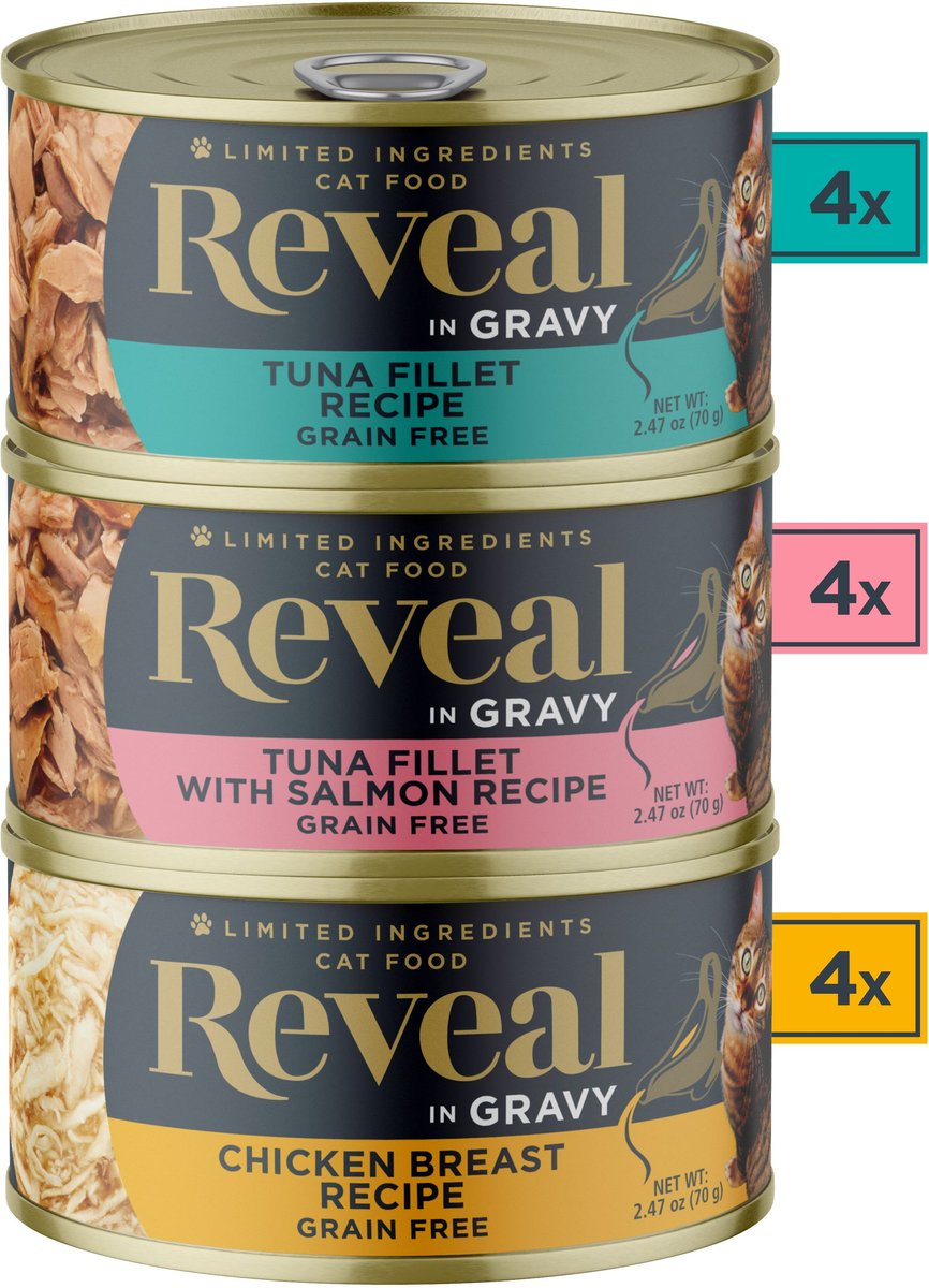 Reveal Natural Grain-Free Variety of Fish and Chicken in Gravy Flavored Wet Cat Food