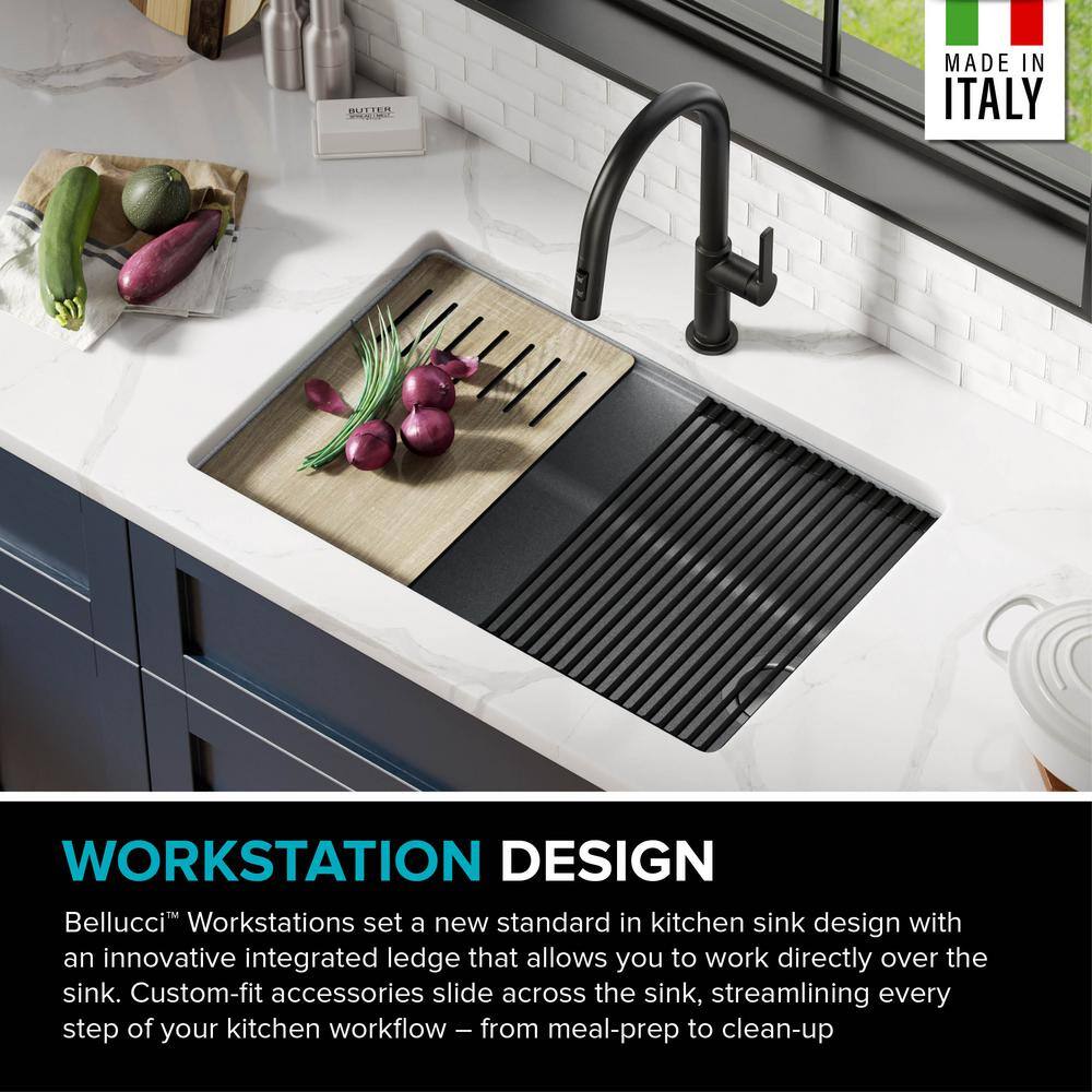 KRAUS Bellucci Gray Granite Composite 30 in. Single Bowl Undermount Workstation Kitchen Sink with Accessories KGUW2-30MGR