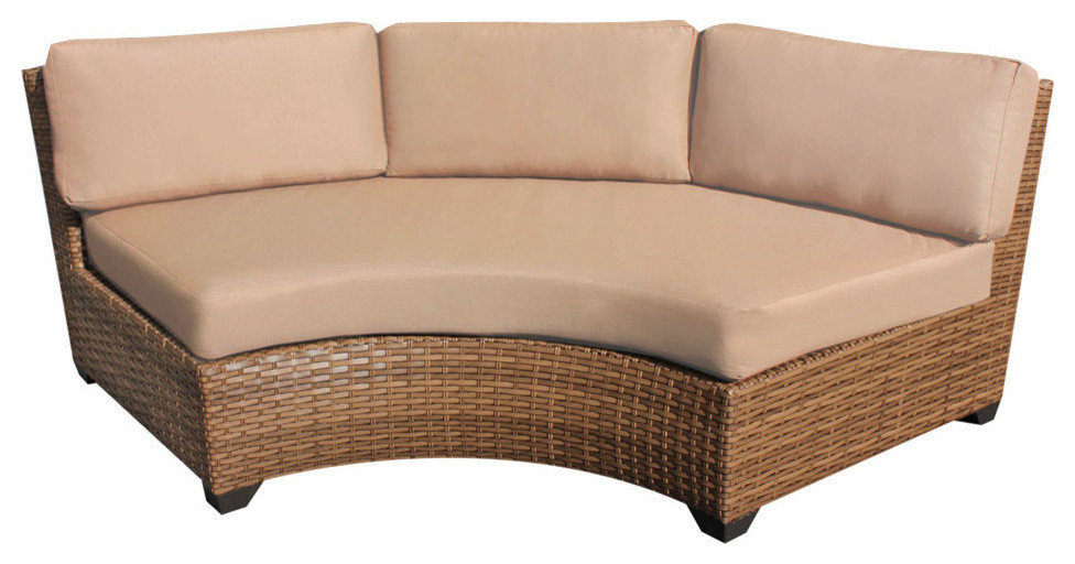 TKC Laguna Curved Wicker Armless Patio Sofa in Tan   Tropical   Outdoor Sofas   by Homesquare  Houzz