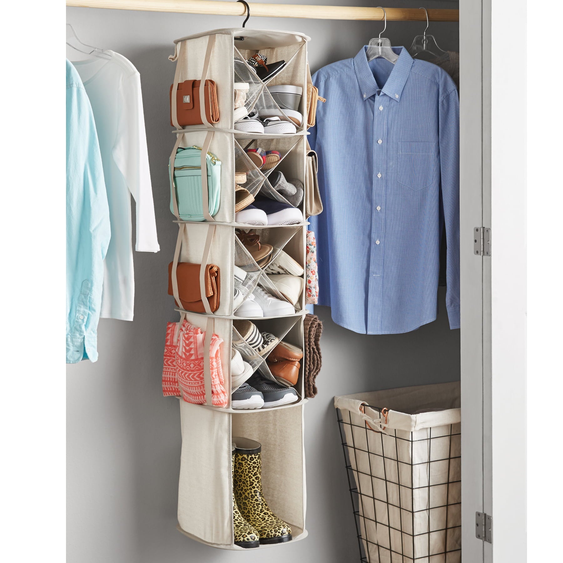 Mainstays 5-Tier/16-Pair Shoe Canvas Carousel Organizer - Great for Bedroom Closets and Organization