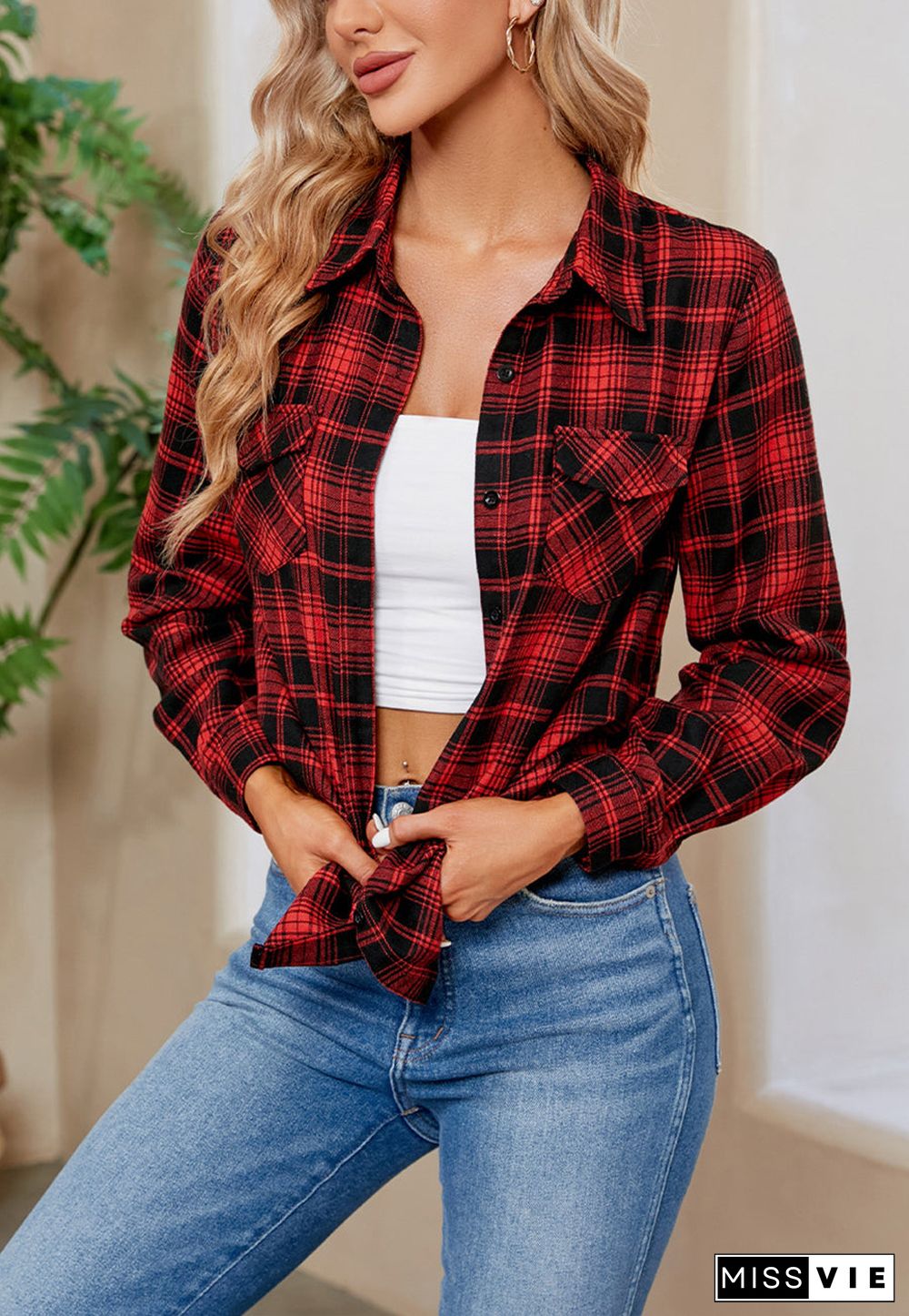 Plaid Print Classic Button Down Shirt