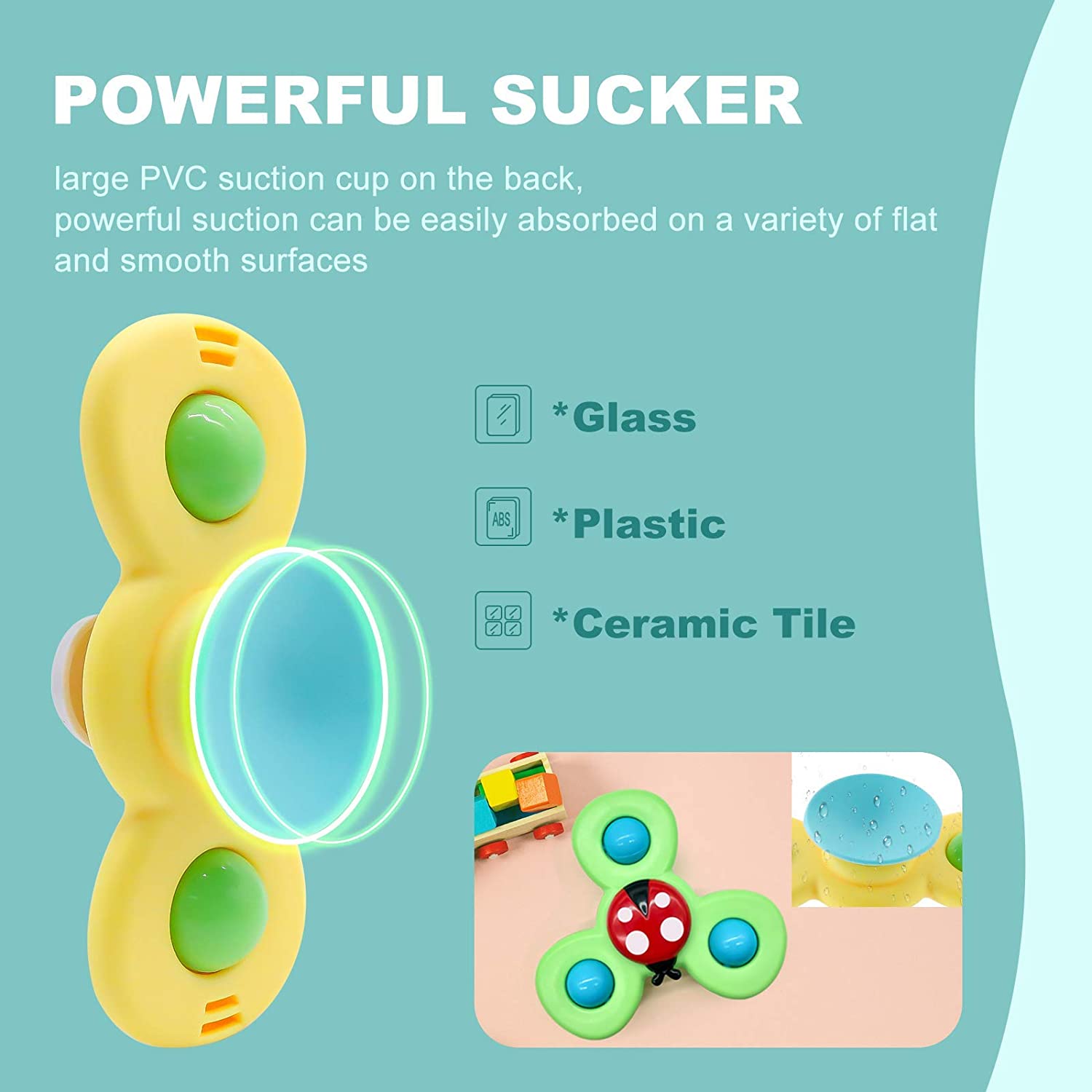 Suction Cup Spinner Toys， Infant Baby Children Toys 6-12-19 Months Baby Rattles Toy， Sensory Toys Bathtub Bath Toys Spinning Toy for Toddler