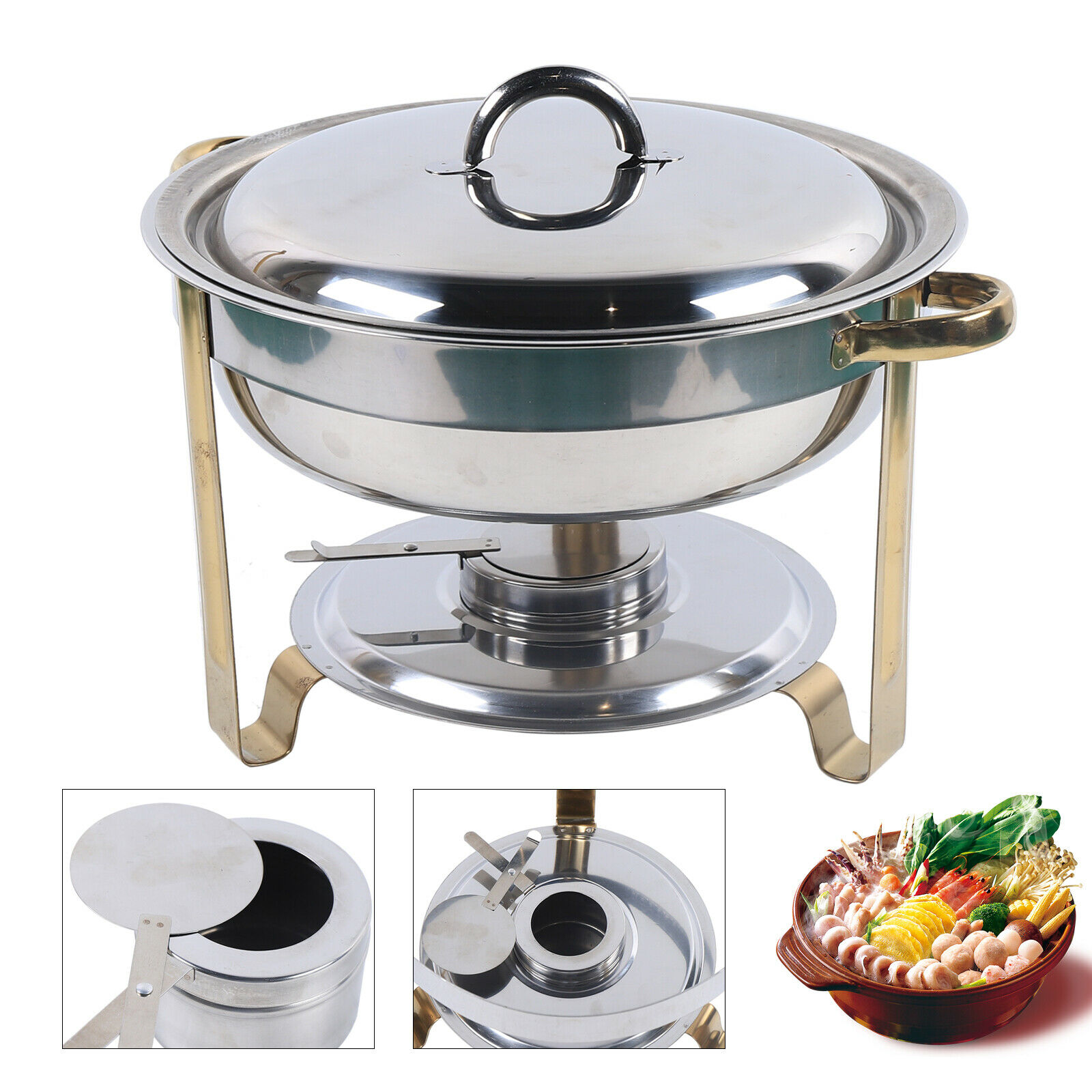 4 Liters Round Chafing Stainless Steel Buffet Food Warming Container With Lid Round Chafing Dish Food Warmer Tray Buffet Catering Food Grade Stainless Steel Round Buffet Chafing Dish Warmer