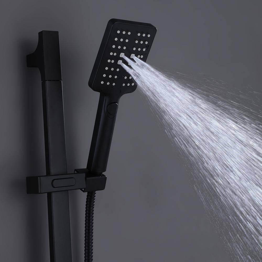 Hlihome 3-Spray Multifunction Slide Bar with Hand Shower in Matte Black RBDK-0890-MB