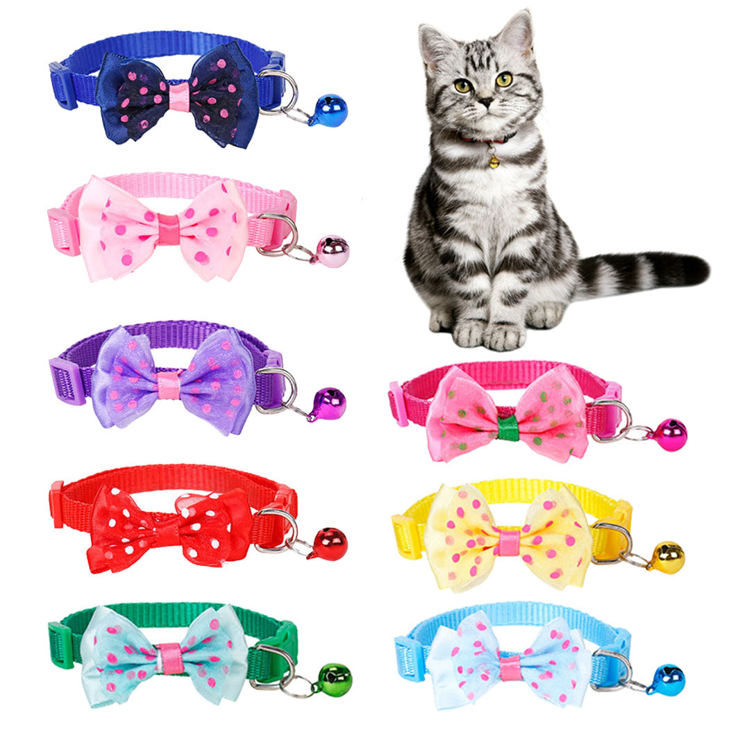 Pet Collars Adjustable Bells 8PCS Bow Ties Cat Collars Kitten Collars