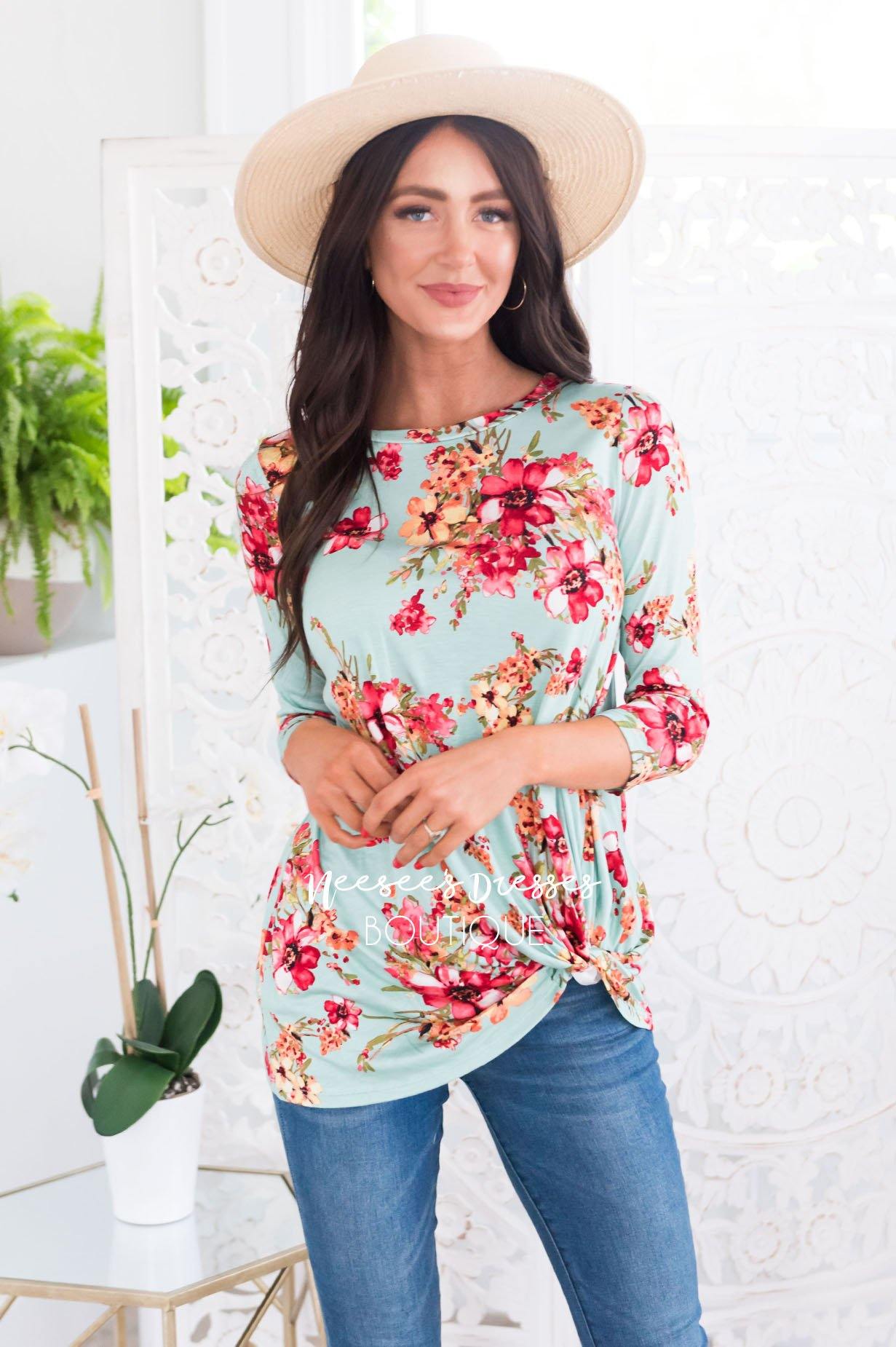 Floral Side Modest Twist Top