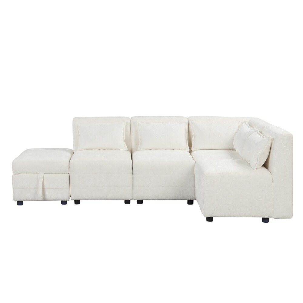 L shape Sectional Sofa Sets Chenille Corner Sofa with Ottomans