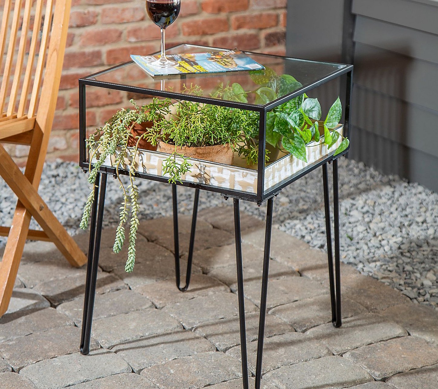 Barbara King 26 Metal Glass Potting Table with Planter Dish