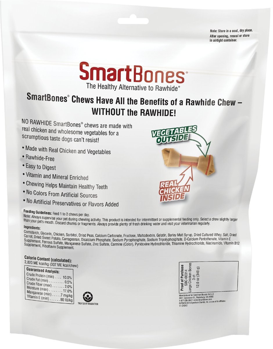 SmartBones Real Chicken Large Chews Dog Treats， 3 count