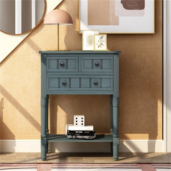 Console Table with Three Storage Drawers and Bottom Shelf for Living Room