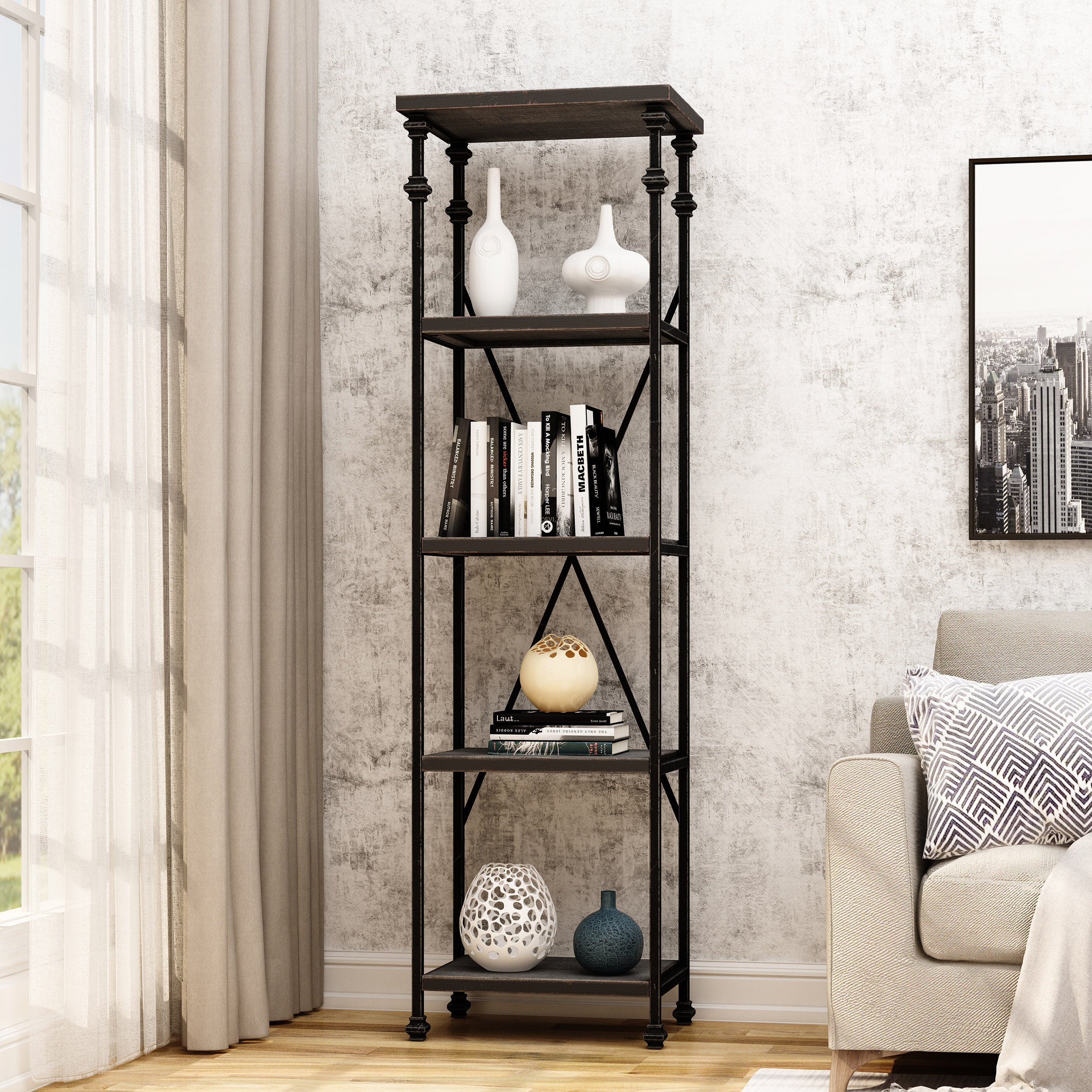 Chrissy 4-Shelf Metal & Wood Etagere Bookcase