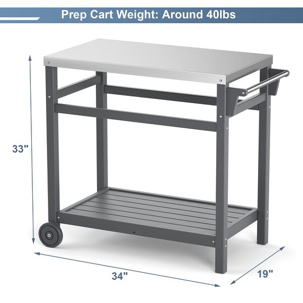 Outdoor Prep Cart Dining Table for Pizza Oven，Patio Grilling Backyard BBQ Grill