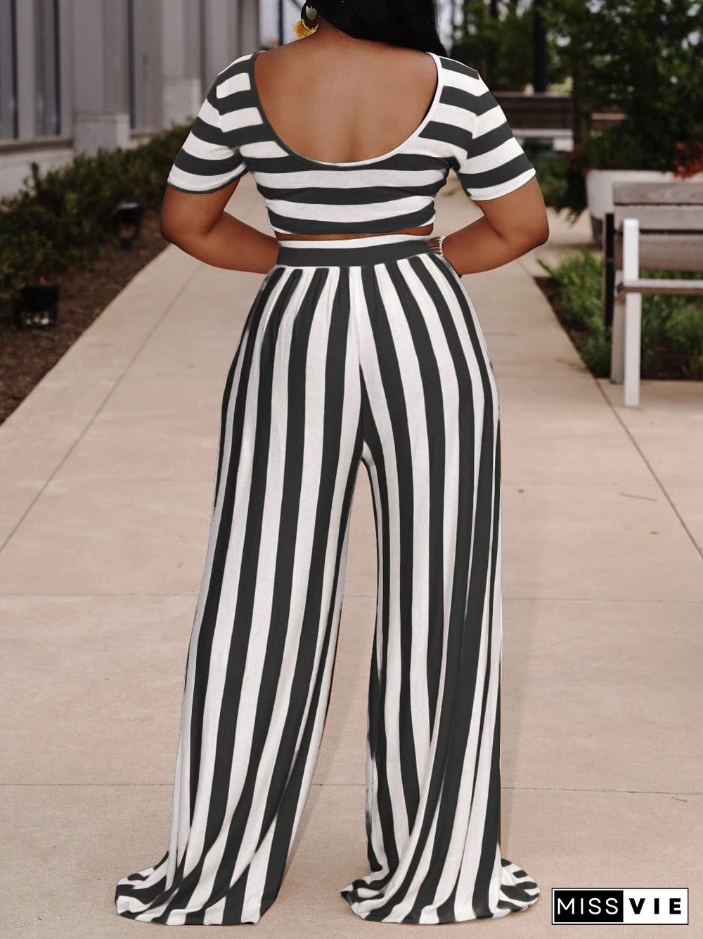 Women'S Sets Striped Crop Top & Wide Leg Pants Two-Piece Set