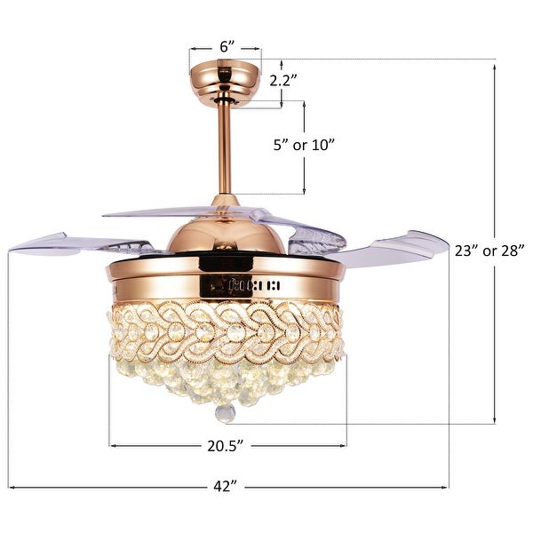 CurveCurio Crystal Retractable Ceiling Fan Fandelier with LED light， Remote - 42 Inches Shopping - The Best Deals on Ceiling Fans | 34480524