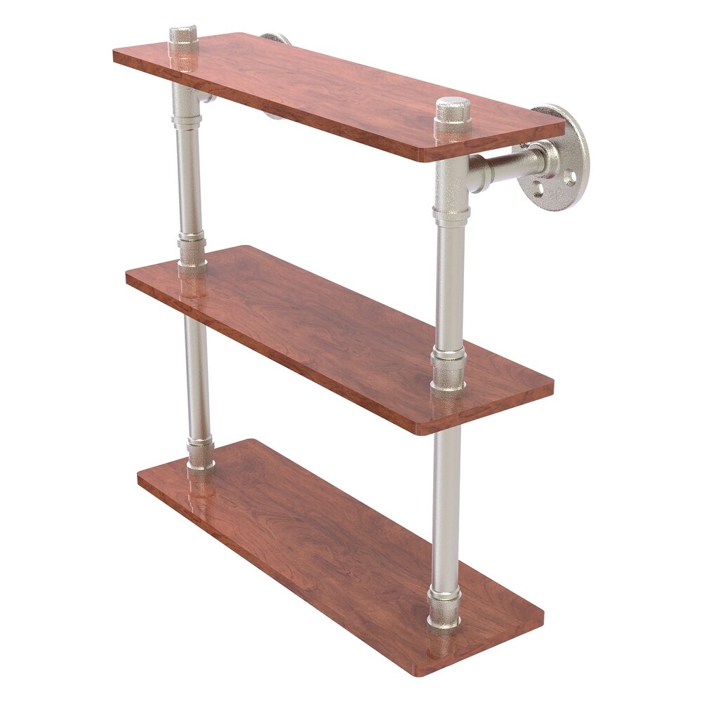 ied Brass Pipeline Collection 16 Inch Ironwood Triple Shelf