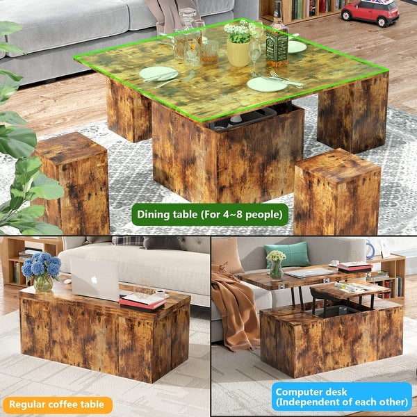 Lift Top Coffee Table，3 in 1 Multi-Function Coffee Table with 4 Storage Bench，39.4