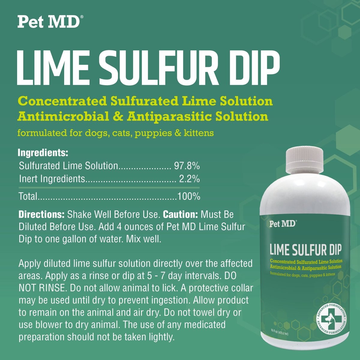 Pet MD Lime Sulfur Dip Pet Treatment， 16-oz bottle