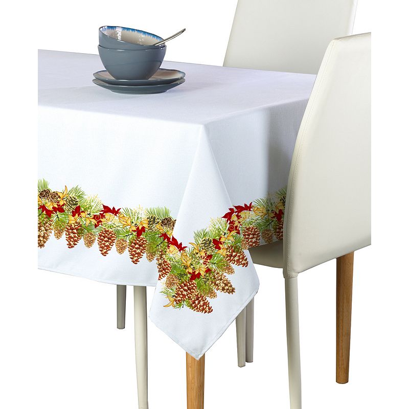 Square Tablecloth， 100% Polyester， 54x54， Hanging Pinecones Garland