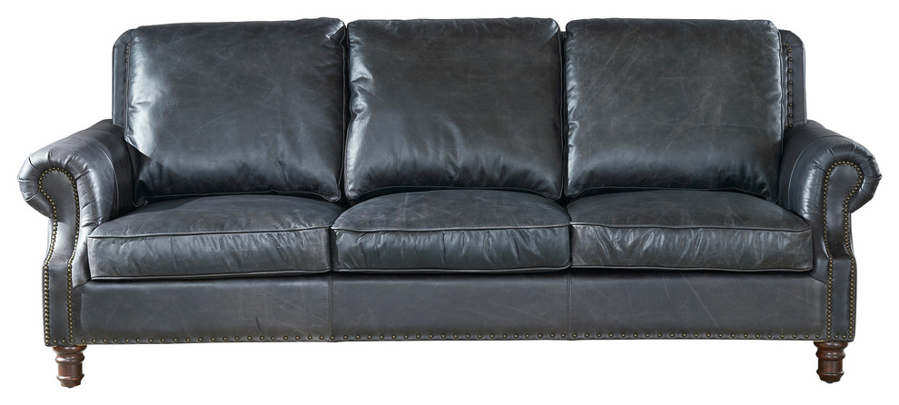 Vintage Leather English Rolled Arm Sofa  Slate   Traditional   Sofas   by Crafters and Weavers  Houzz