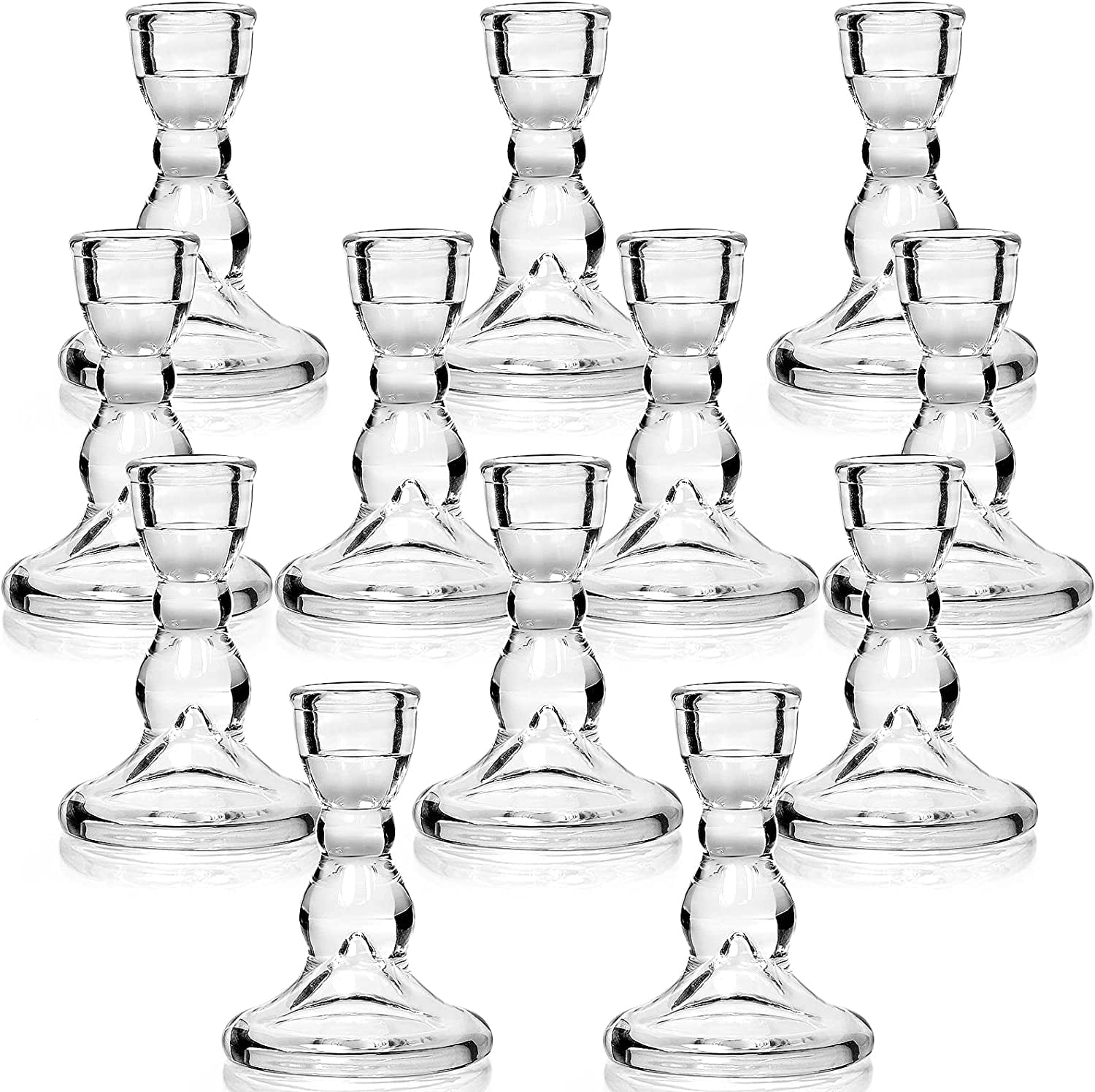 ASWMXR Lanttu 24 Pcs Candlestick Holders Bulk with Candle Wick Dippers  Clear Taper Candle Holders  Glass Candle Holders Set for Valentine's Day  Wedding Table  Party  Windowsill Deco