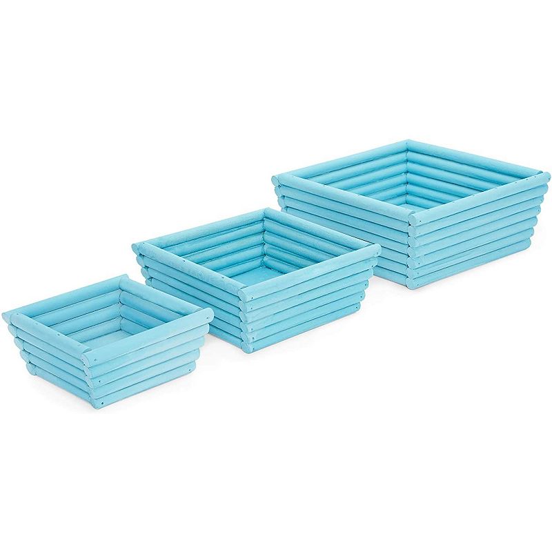 Blue Wooden Crate Nesting Boxes for Storage， Angled Design (3 Sizes， 3 Pieces)