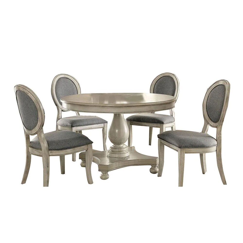 5 Piece Dining Set in Antique White and Gray Finish