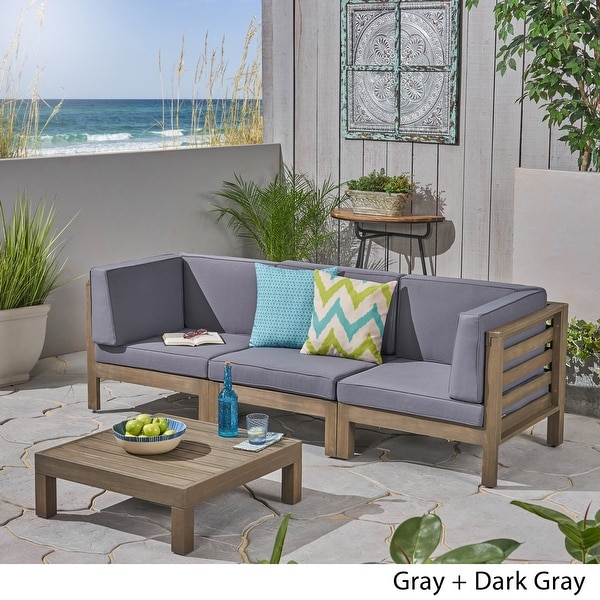 Oana Outdoor 3Seater Acacia Wood Sectional Sofa Set with Coffee Table by Christopher Knight Home