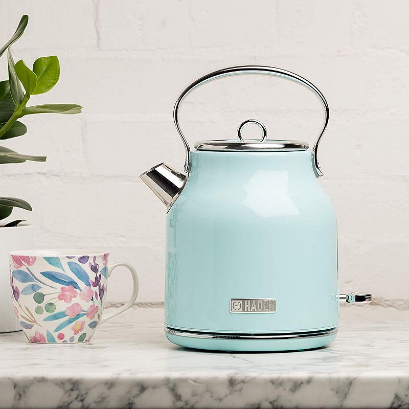 Haden Heritage 1.7 Liter Stainless Steel Electric Kettle with Toaster， Turquoise