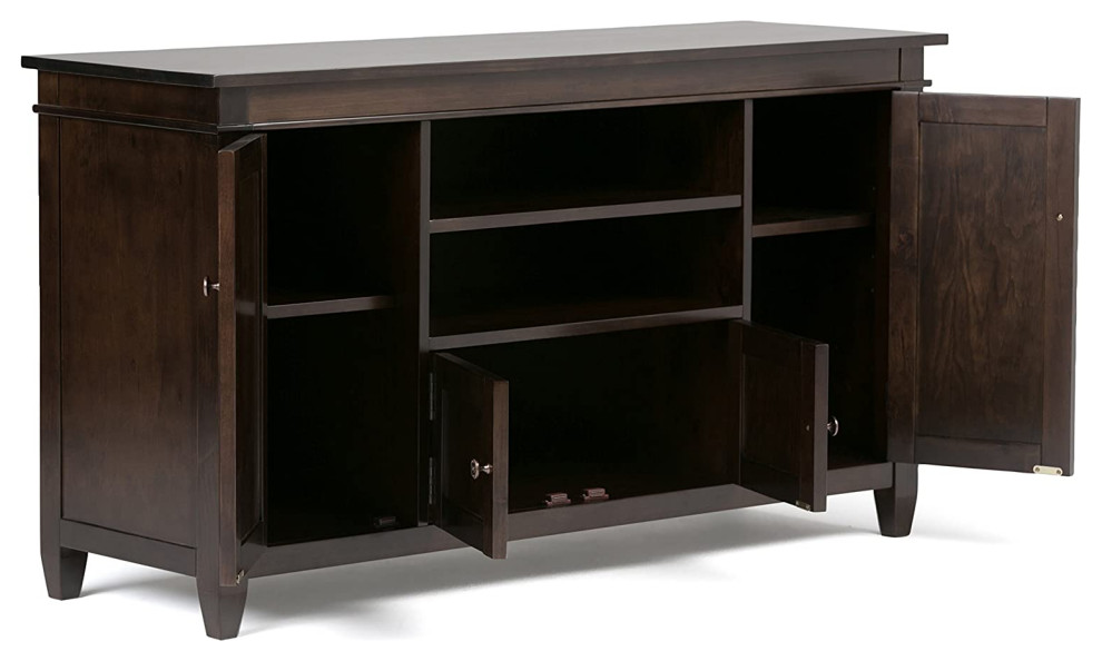 Traditional TV Stand  Spacious Cabinets  ampCenter Open Shelf  Dark Tobacco Brown   Transitional   Entertainment Centers And Tv Stands   by Decorn  Houzz