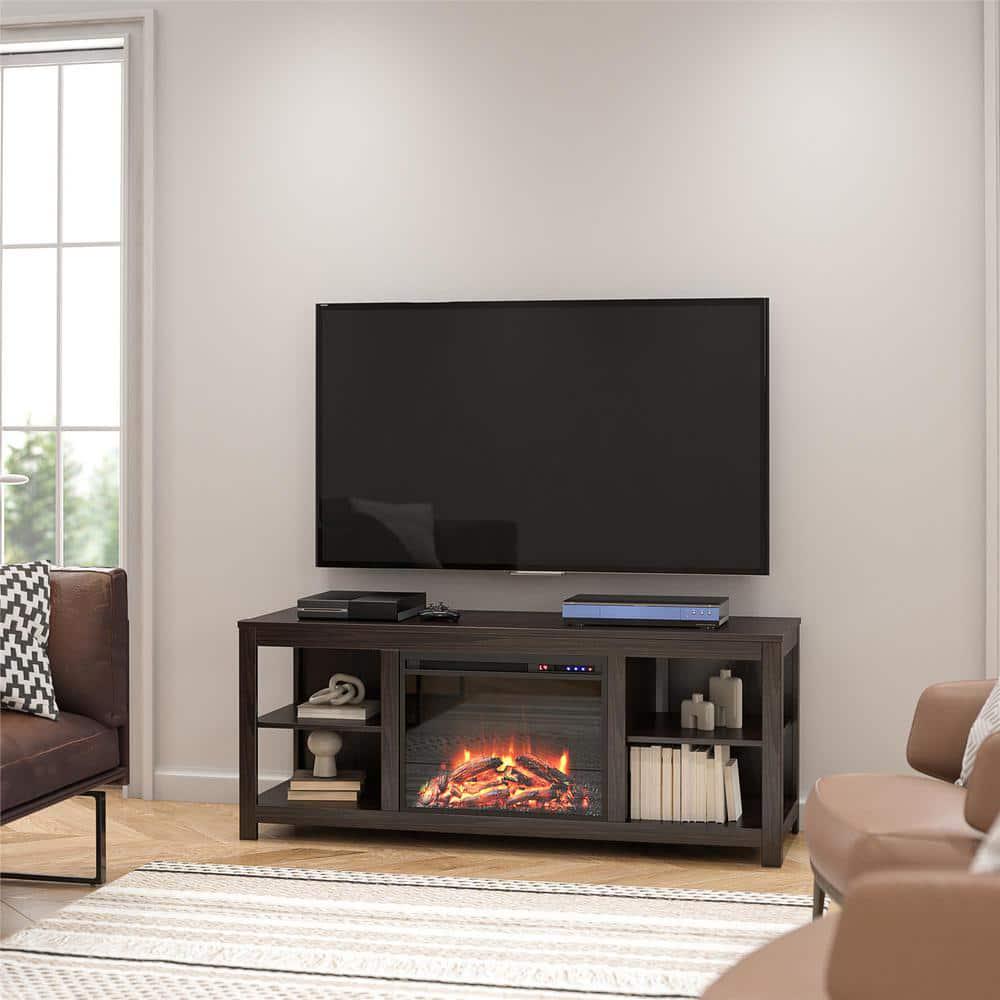 Ameriwood Home Eagle Hollow 5961 in Freestanding Electric Fireplace TV Stand in Espresso Fits TVs Up to 74 in