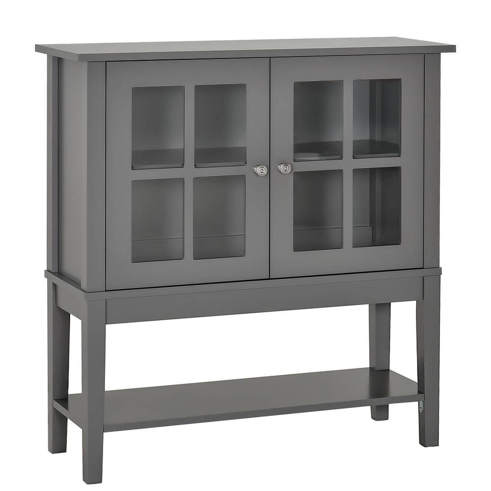 Coffee Bar Cabinet  Modern Sideboard Buffet Cabinet  Kitchen Cabinet with 2 Glass Doors  Adjustable Inner Shelving  Grey